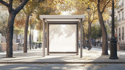 Empty city bus stop, autumn day