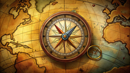 Fototapeta na wymiar Vintage compass and map background for adventure and travel theme