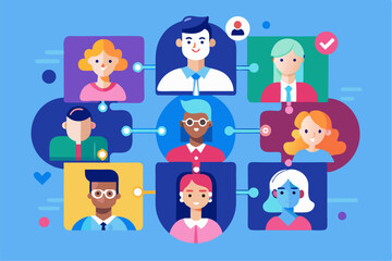 Business teamwork concept illustration featuring a diverse group of professionals discussing strategy in front of a colorful puzzle board with infographic elements like graphs, pie charts, and gears. 