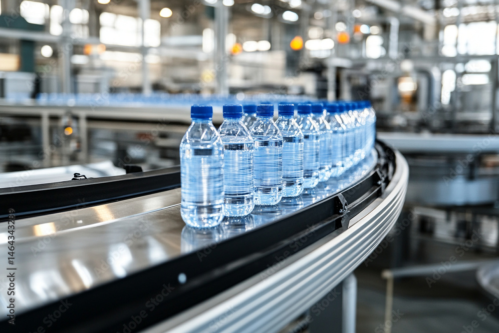 Aufkleber high-speed bottling process of beverages in a busy factory during daytime operations