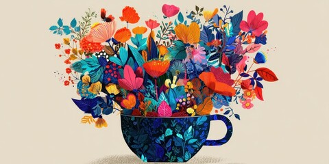 Vibrant floral arrangement in a decorative cup