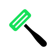 Stylized spatula depiction with vibrant green blade and black handle on white