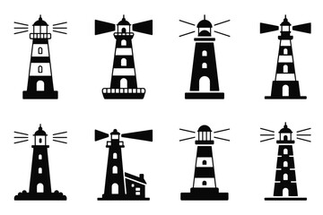 Lighthouse vector icons nautical maritime beacon set