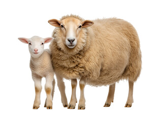 Fototapeta premium A sheep standing next to its lamb, isolated on a transparent background