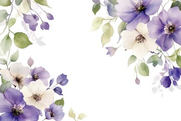 Fototapeta premium Floral watercolor arrangement with purple and cream flowers for stationery and wedding invitations