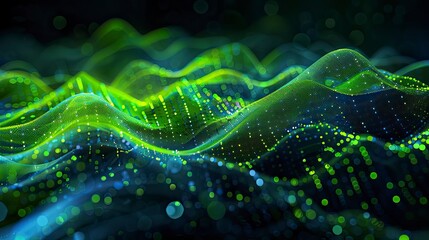 Abstract data visualization of wavy, vibrant green and dark green patterns