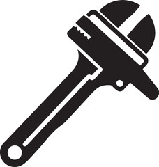 industrial pipe wrench silhouette, black and white silhouette, vector and illustration