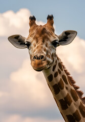 Naklejka premium Giraffe portrait against a cloudy sky (1)