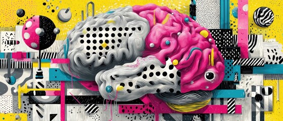 Abstract brain art with vibrant colors and geometric shapes, representing creativity, mental health, and cognitive function