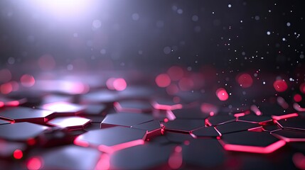 Abstract geometric pattern with hexagonal shapes, vibrant red highlights, and a glowing effect