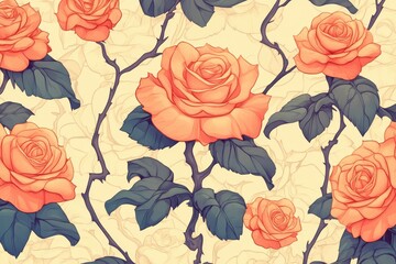 Floral pattern with roses and leaves for textile and wallpaper design, scrapbook, and decorative projects