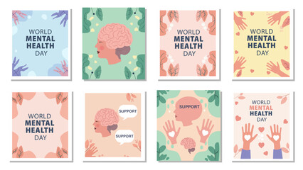 Obraz premium World Mental Health Day Vector Illustration Templates - Awareness & Support Graphics