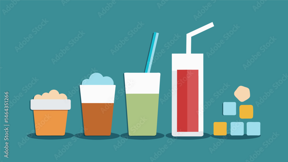 Aufkleber a graphic showing the amount of sugar in popular drinks with a visual of how many sugar cubes are eq