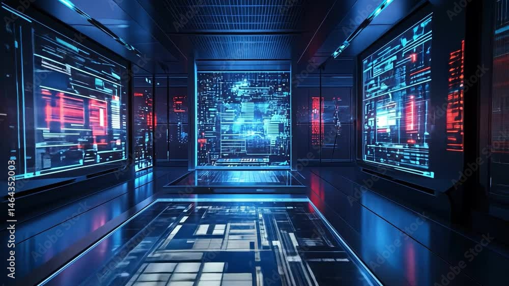 Aufkleber futuristic digital environment with glowing screens and high tech technology, creating immersive atm