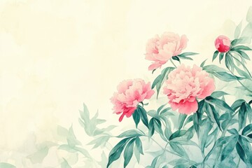 Fototapeta premium Elegant peony blossom illustration with leaves for cards and invitations.