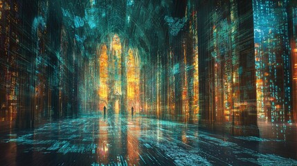 Obraz premium Futuristic cityscapes digital art with glowing structures.