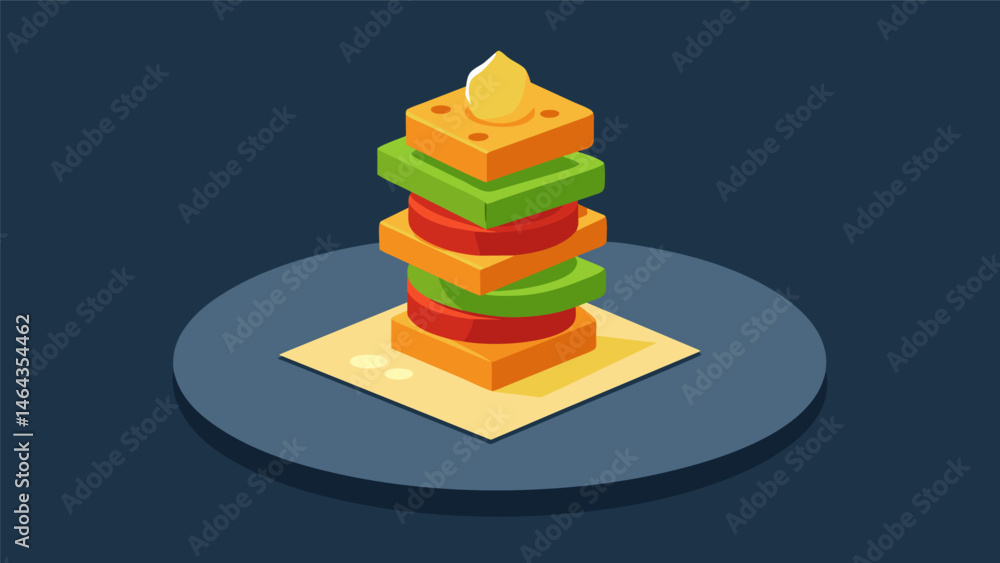 Poster a delicate tower of deconstructed cheese stacked atop crisp and colorful crackers creating an abstra