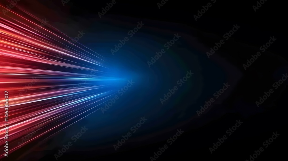 Poster the image contains abstract streaks of light, predominantly red and blue, converging towards a centr