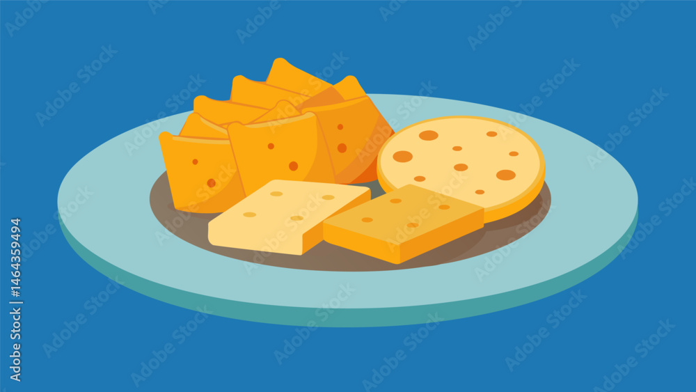 Poster a plate of bitesized cheese and crackers ideal for munching on between dips in the ocean.. vector il