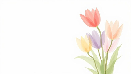 Fototapeta premium Soft Watercolor Tulips on White Background