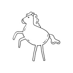 Horse rearing, jumping. Doodle. Vector illustration. Hand drawn. Outline.