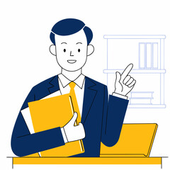 Businessman holding documents and presenting ideas in an office setting