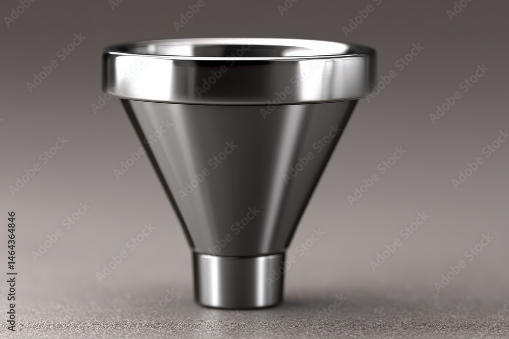 Poster polished metallic funnel showcased against a subtly gradient background emphasizing reflections and 