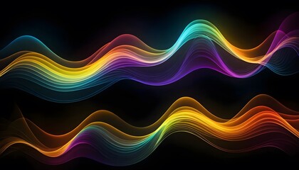 Vibrant colorful waves digital art abstract design dark background fluid motion visual harmony for digital media
