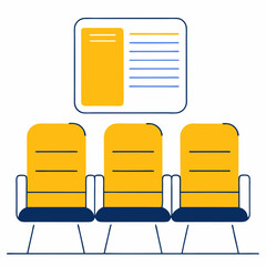 Waiting area with yellow chairs and information board in a modern style