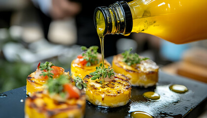 Golden delicious pastries close up food photography