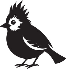 tufted titmouse bird silhouette, black and white silhouette, vector and illustration