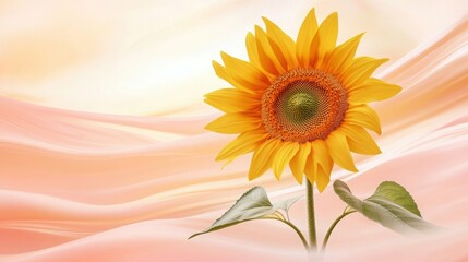 Obraz premium Vibrant Sunflower Summer s Golden Embrace Soft Peach Background Gentle Light