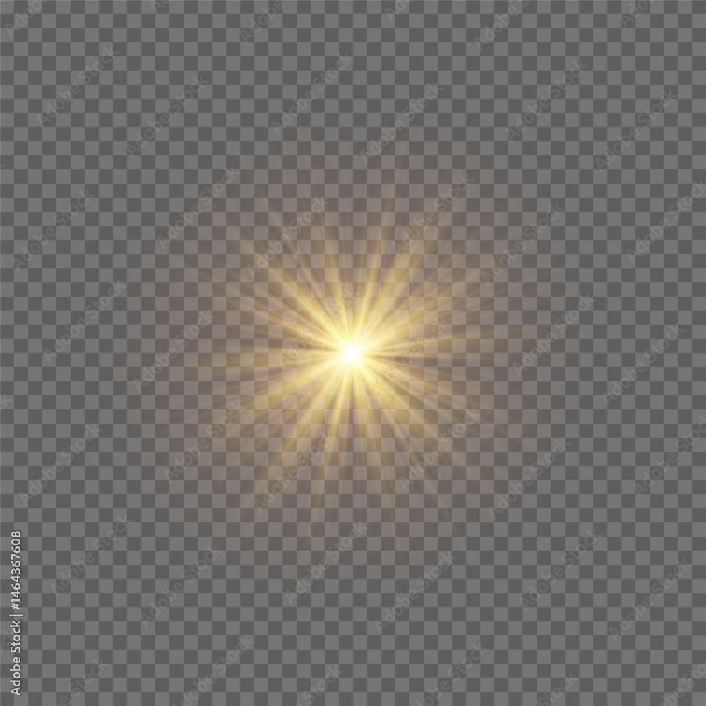 Aufkleber yellow light flash and radiant warm glow with rays. bright light effect with shimmer, shine, sun fla