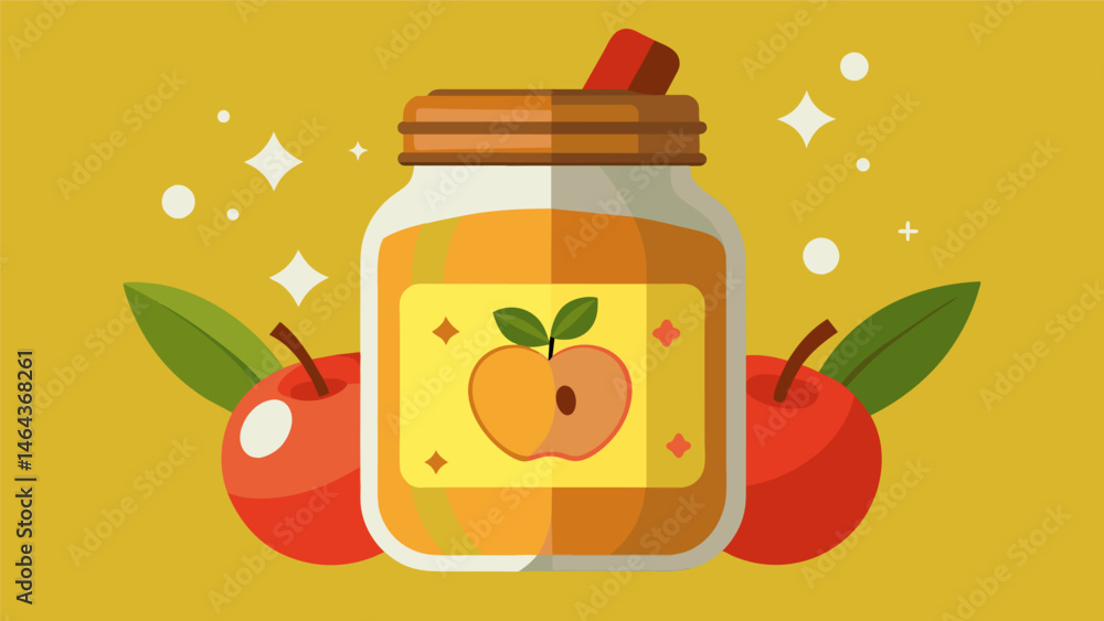 Poster a jar of apple cider freshly pressed from locally grown apples with a hint of cinnamon and es.. vect