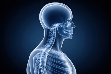 x-ray visual of human skeletal structure revealing intricate details of the spine and skull showcasing clarity of anatomical features and educational insight into human biology