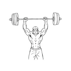 young man lifting weights, a minimalist one-line figure, line art illustration