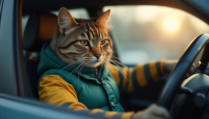 Cat driving a car