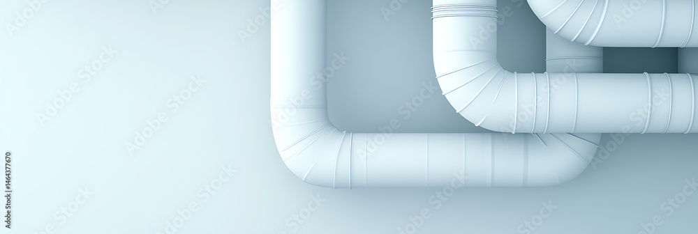 Poster abstract industrial design of interlocking white pipes against a solid backdrop. minimalist composit