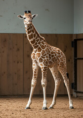Young giraffe in enclosure