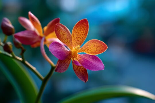 Fototapeta Close-up of Colorful Orchid Blossoms with Orange and Purple Petals