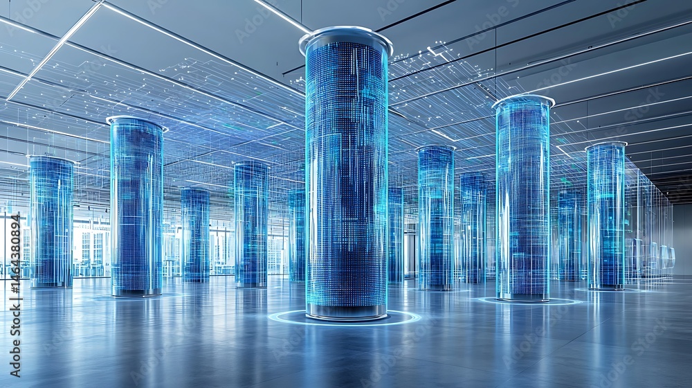Aufkleber exploring futuristic data visualization modern office digital art high-tech environment wide-angle v