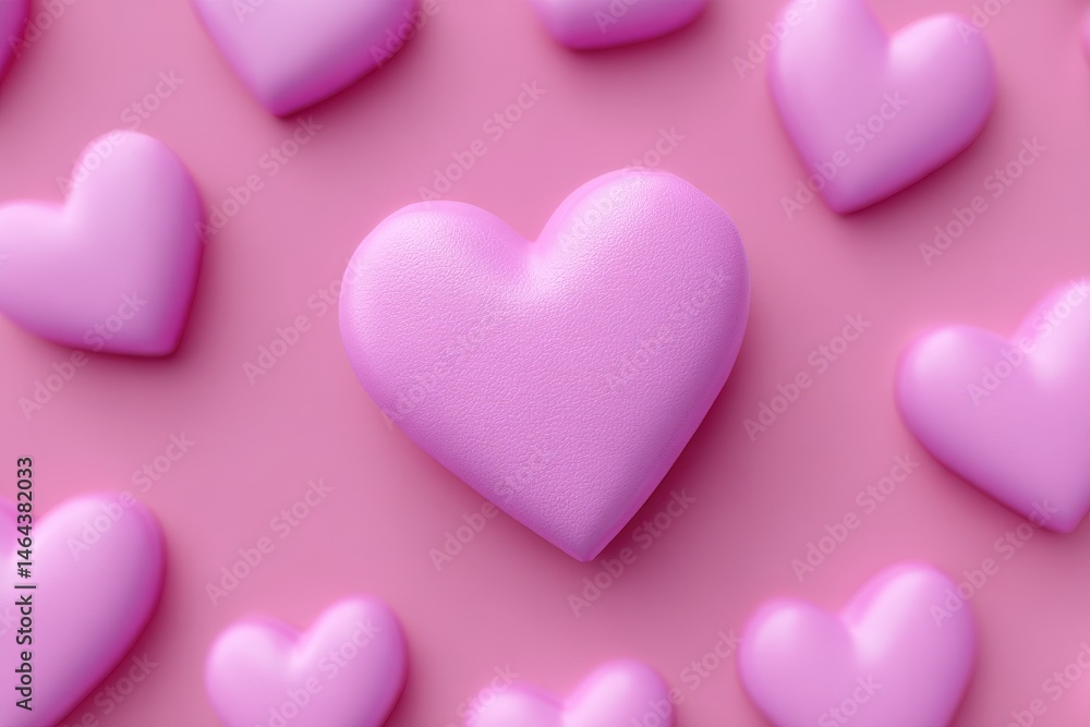 Poster bright pink hearts creating a romantic atmosphere on a soft backdrop, beautifully arranged with smoo