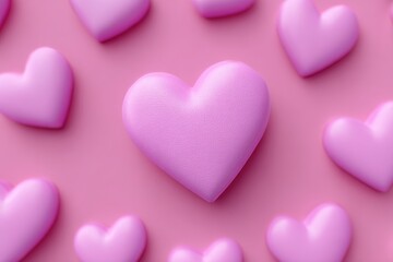 Obraz premium Bright pink hearts creating a romantic atmosphere on a soft backdrop, beautifully arranged with smooth textures that evoke joy and affection in a playful design setting