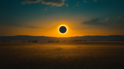 Fototapeta premium Sunrise with a glowing solar eclipse, symbolizing cosmic harmony and celestial wonder.