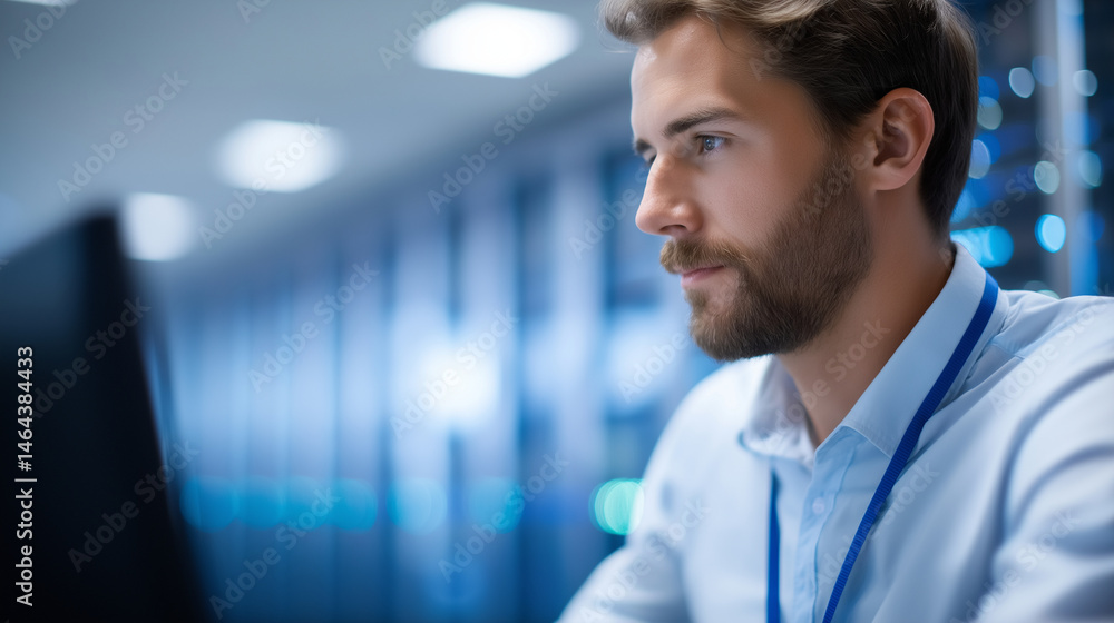 Poster modern it department server room and operating system updates
