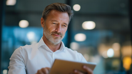 Professional Businessman Using Tablet in Co-Working Space for Survey