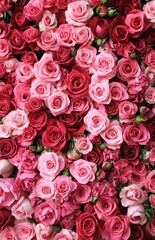 Naklejka premium Beautiful Arrangement of Fresh Pink and Red Roses in a Vibrant Floral Display for Celebrations, Romance, Gifts, or Home Decoration
