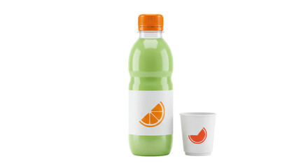 Isolated Bottle of Juice and Cup with Orange Slice