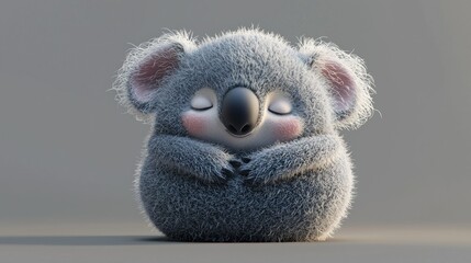 Fototapeta premium Cute koala, cuddly pose, studio shot, peaceful background. Possible use Children's book, greeting card, or website
