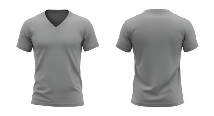 Gray V neck short sleeve t shirt mockup front and back views